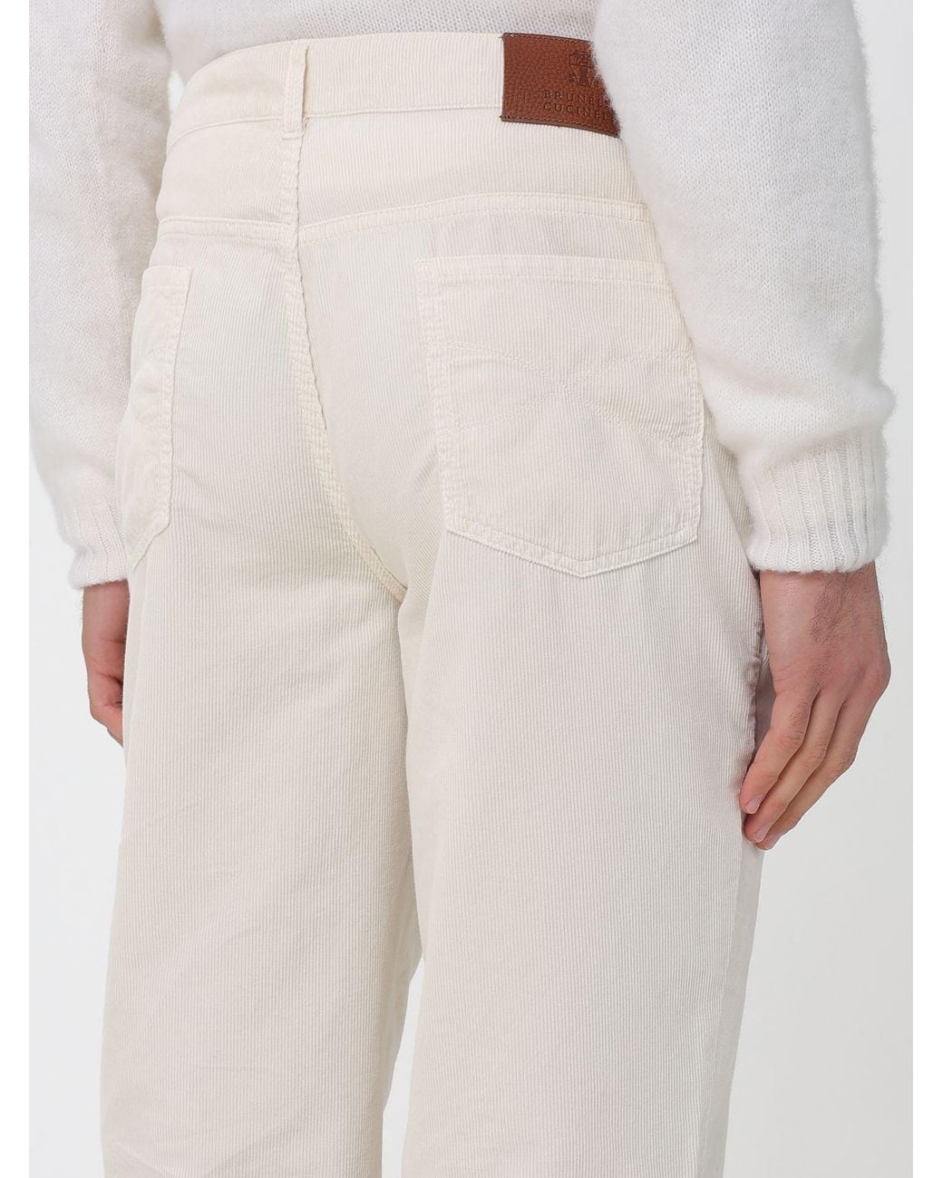 Brunello Cucinelli Natural Logo Patch Corduroy Pants for men