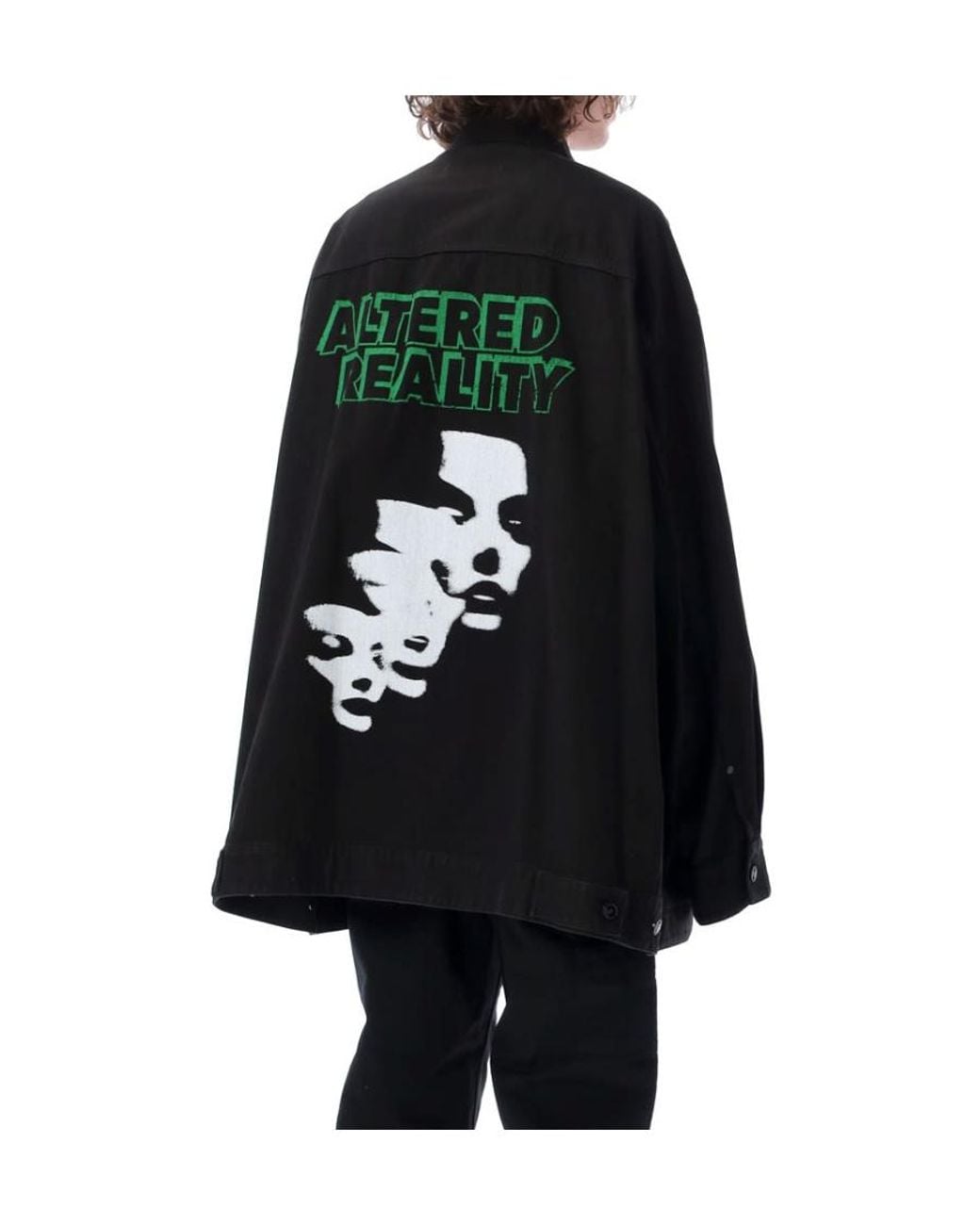 Raf Simons Black Graphic-Print Denim Jacket for men