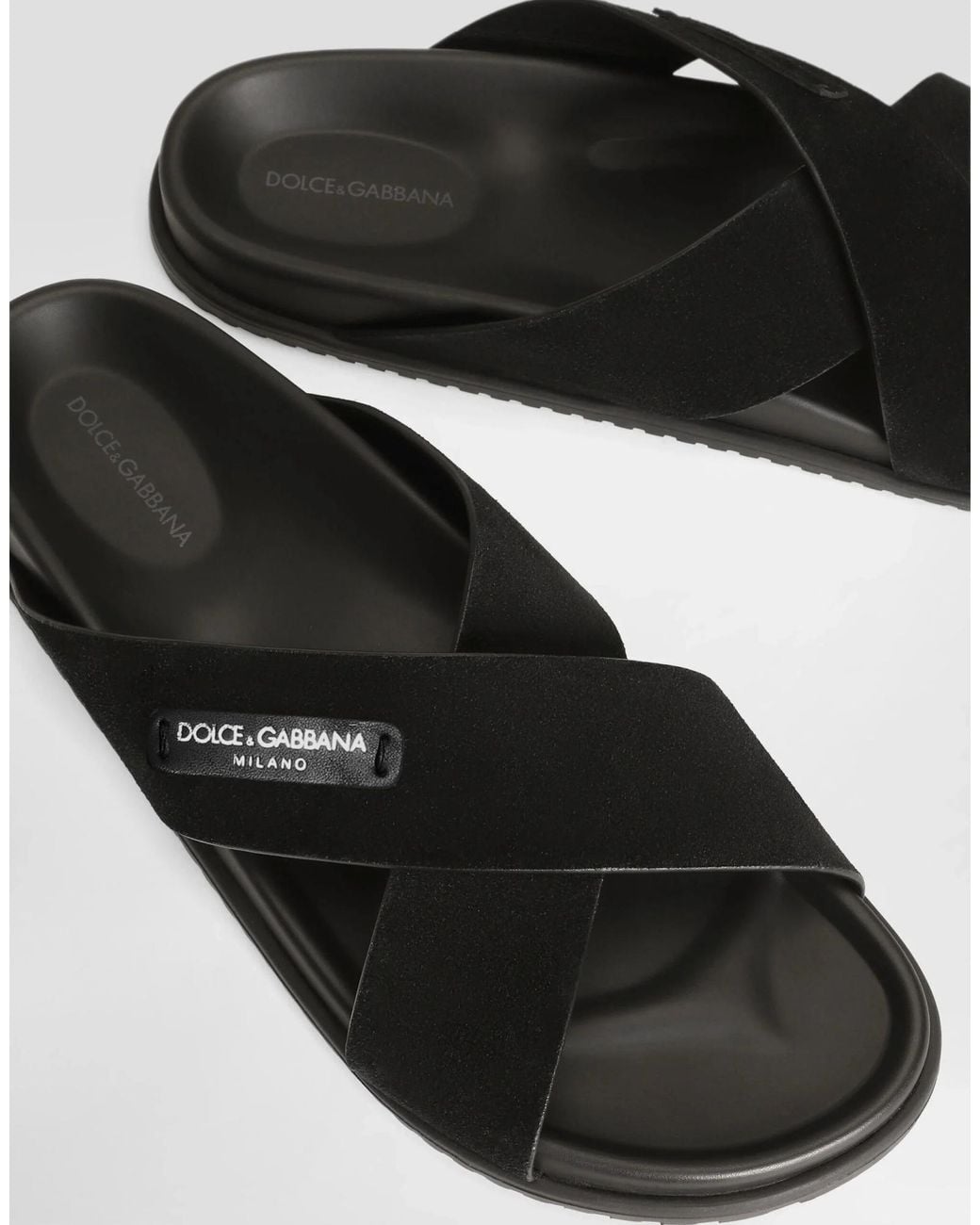 Dolce & Gabbana Black Logo Patch Crossover Slides for men