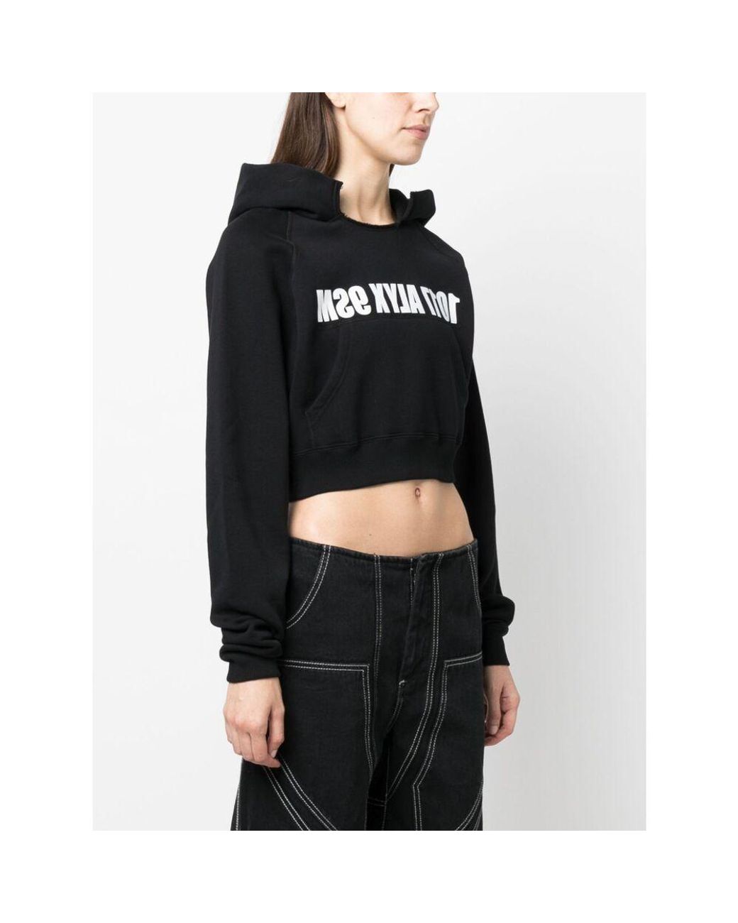 1017 ALYX 9SM Black 1017 9Sm Logo Printed Cropped Hoodie