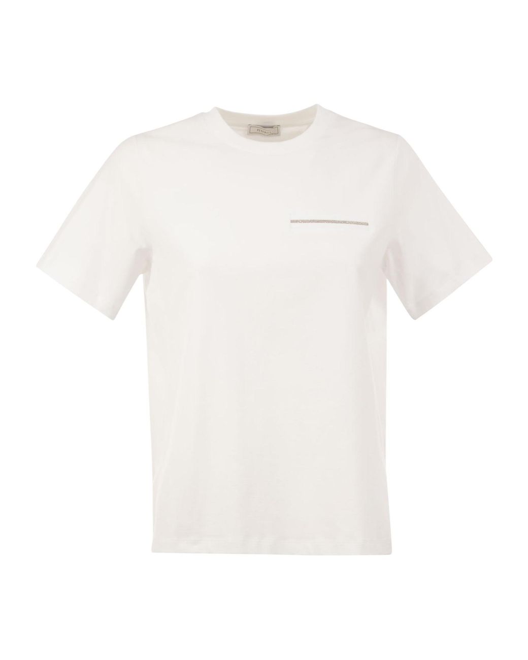 Peserico White Stretch Cotton T-Shirt With Punto Luce Chest Pocket Detail