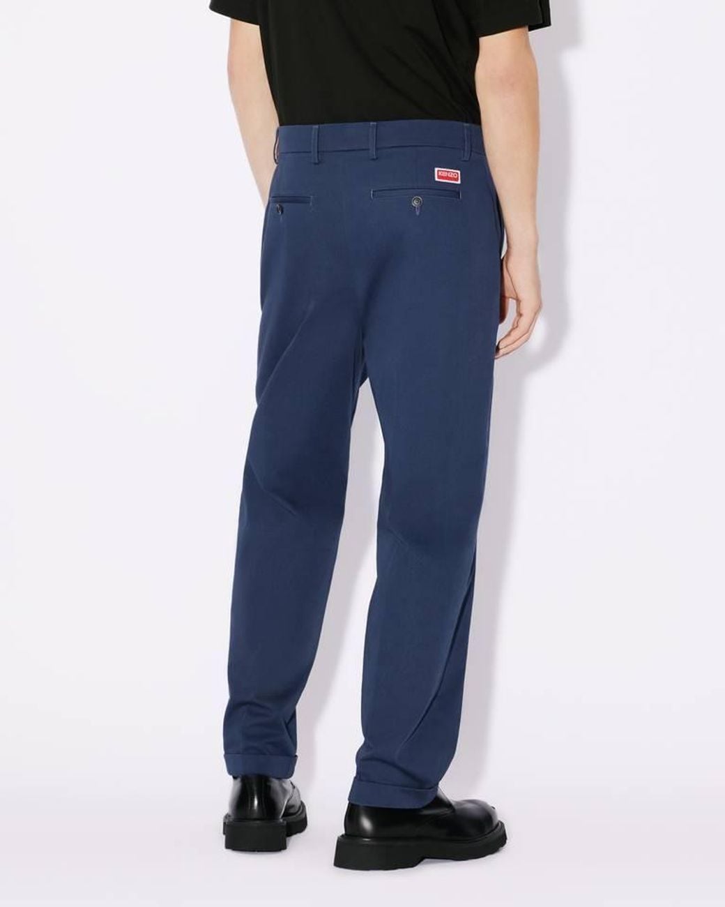 KENZO Blue Straight-Leg Turn-Up Cuff Trousers for men