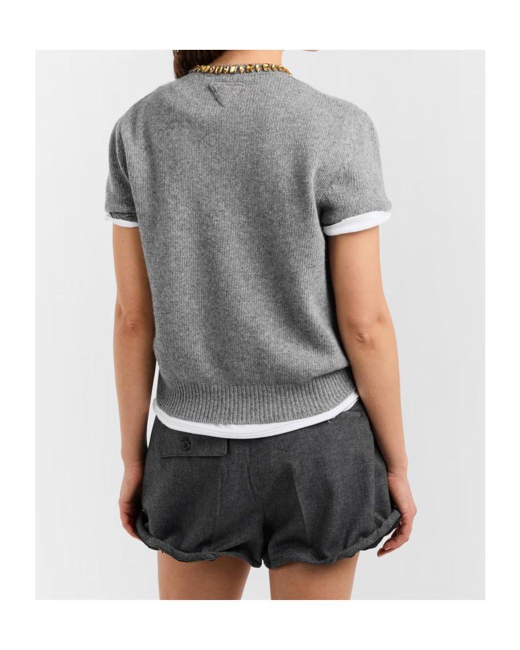 Prada Gray Embellished Short-Sleeved Sweater