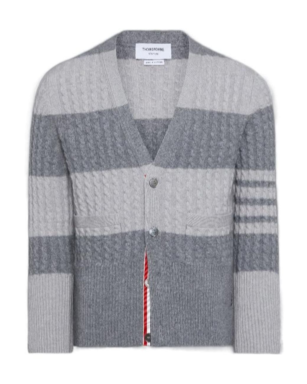 Thom Browne Gray 4R-Bar Striped Cardigan for men