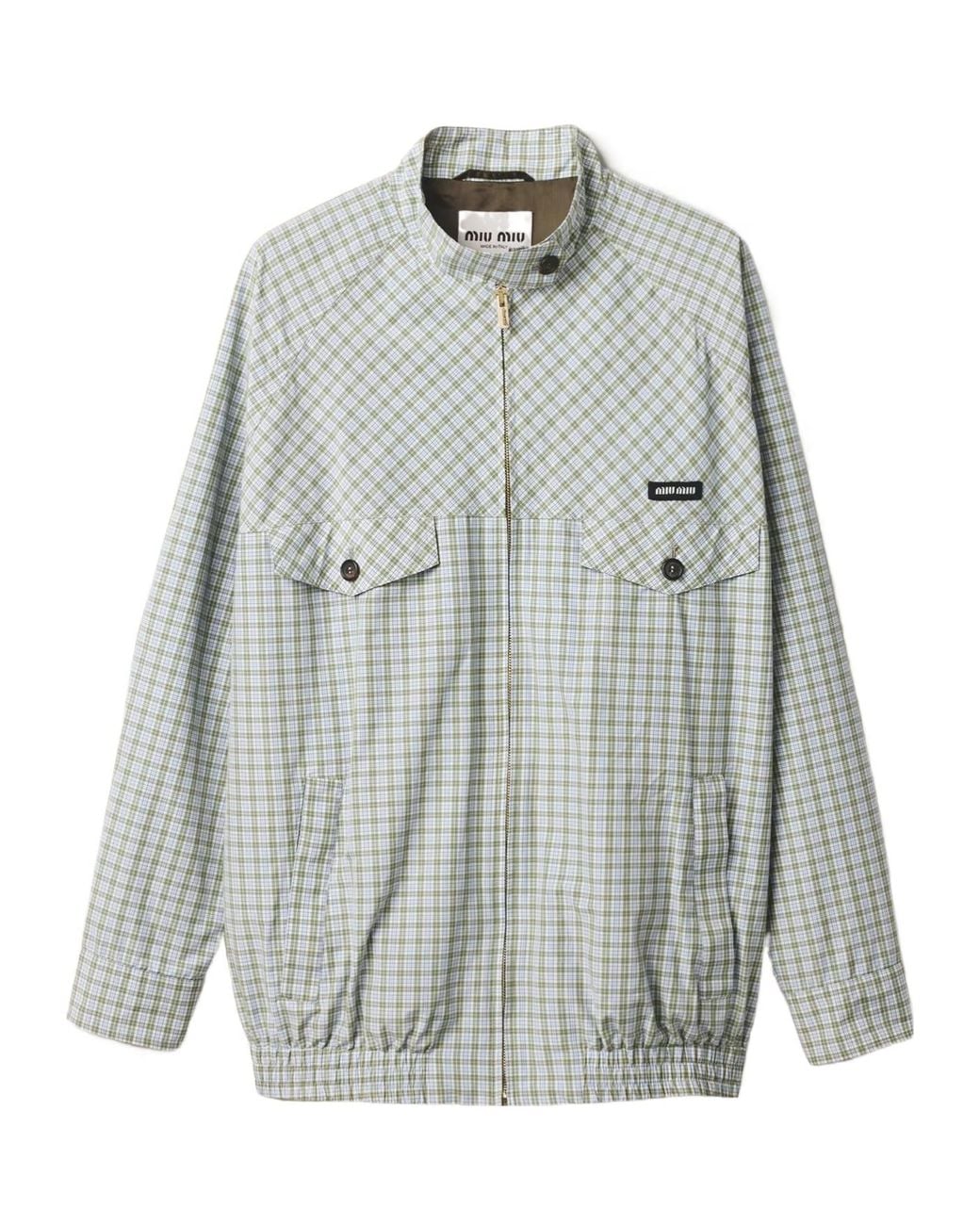 Miu Miu Gray Checked Technical Fabric Blouson Jacket