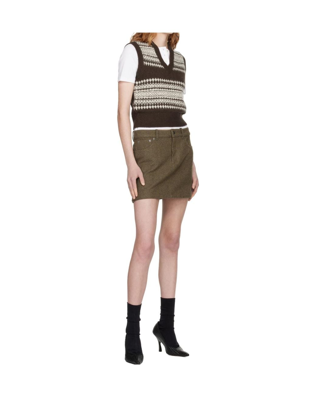 A.P.C. Green Wool Mini Skirt With Belt Loop