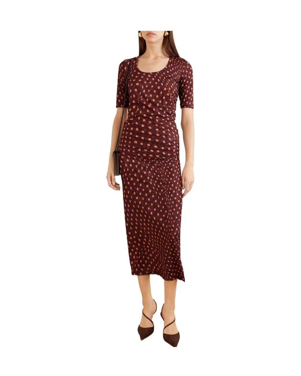 Stella McCartney Gathered Polka-Dot Mesh Midi Skirt