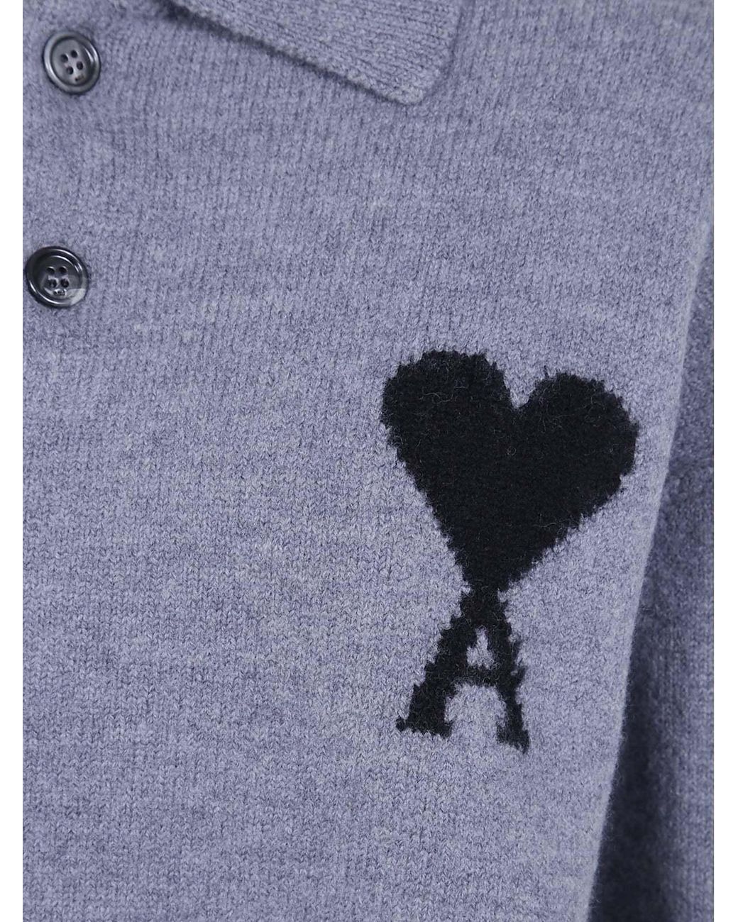 AMI Gray Ami Ami De Coeur Long Sleeved Polo Shirt for men