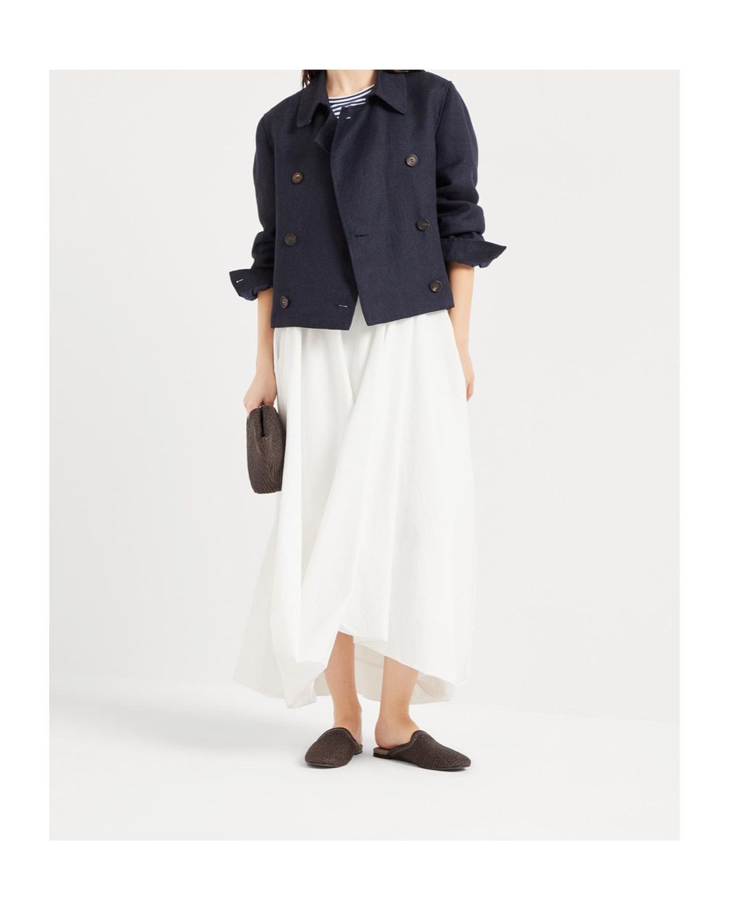 Brunello Cucinelli White Cotton Long Skirt