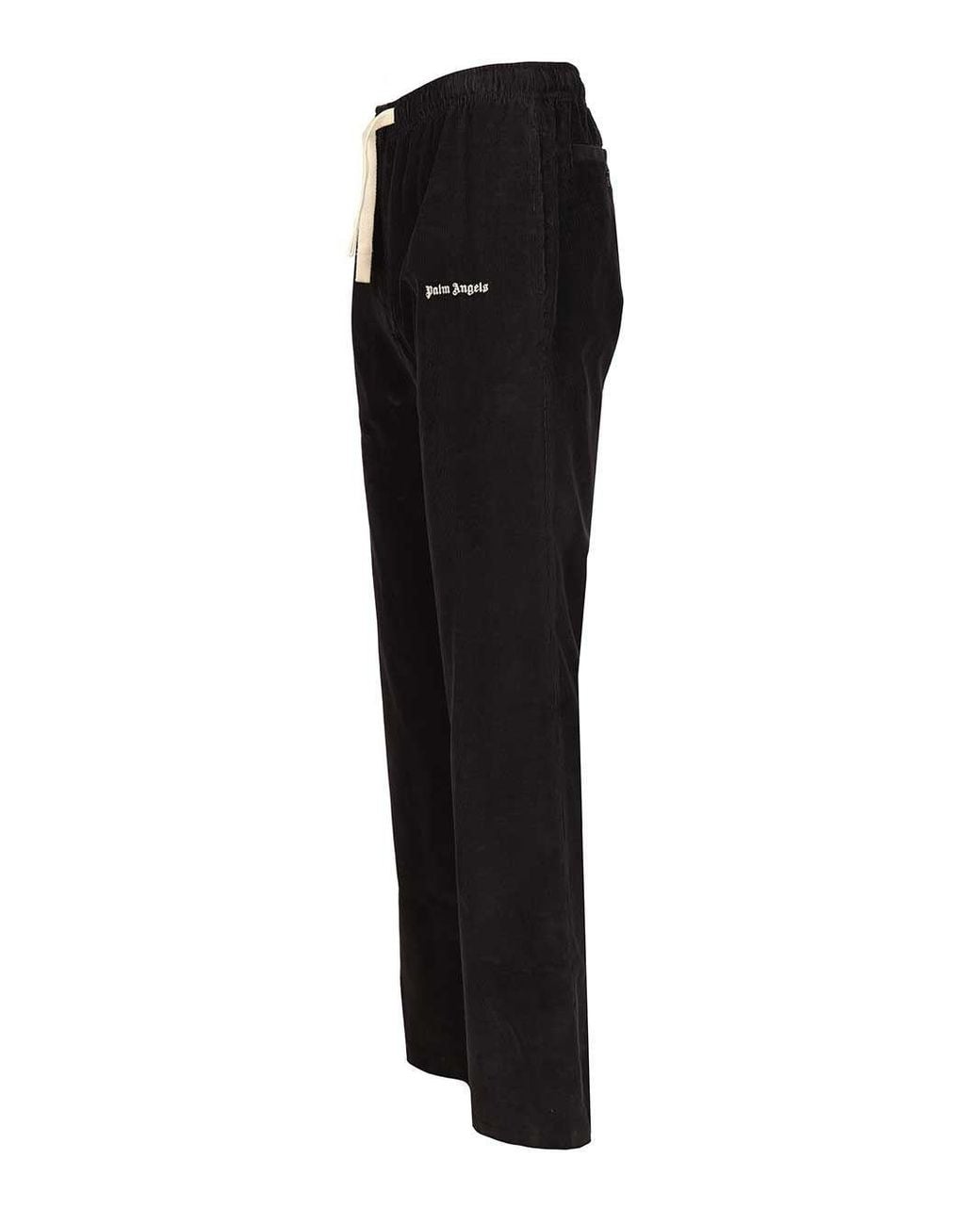Palm Angels Black Logo Embroidered Drawstring Pants for men