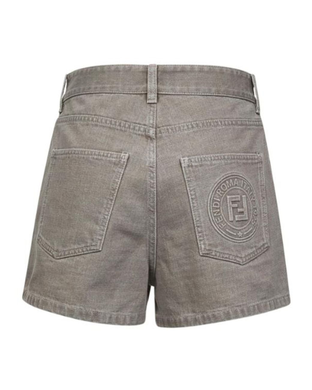 Fendi Gray Logo Detailed Denim Shorts