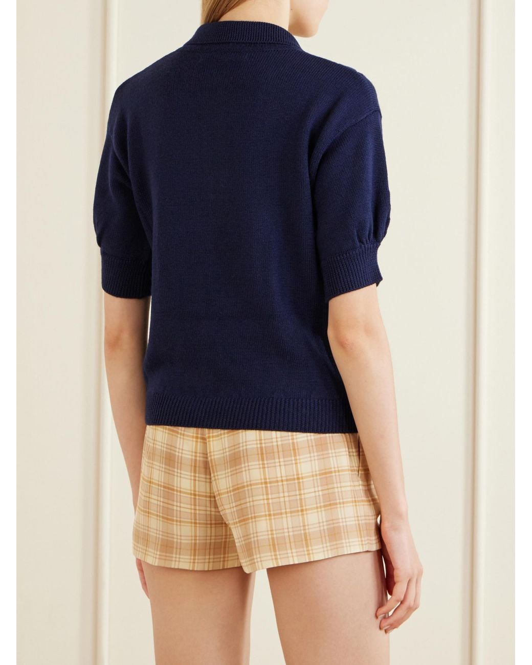 Alessandra Rich Blue Open-Knit Wool Polo Shirt