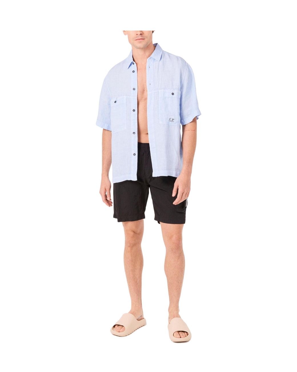 C P Company Black Solid Color Swim Shorts for men