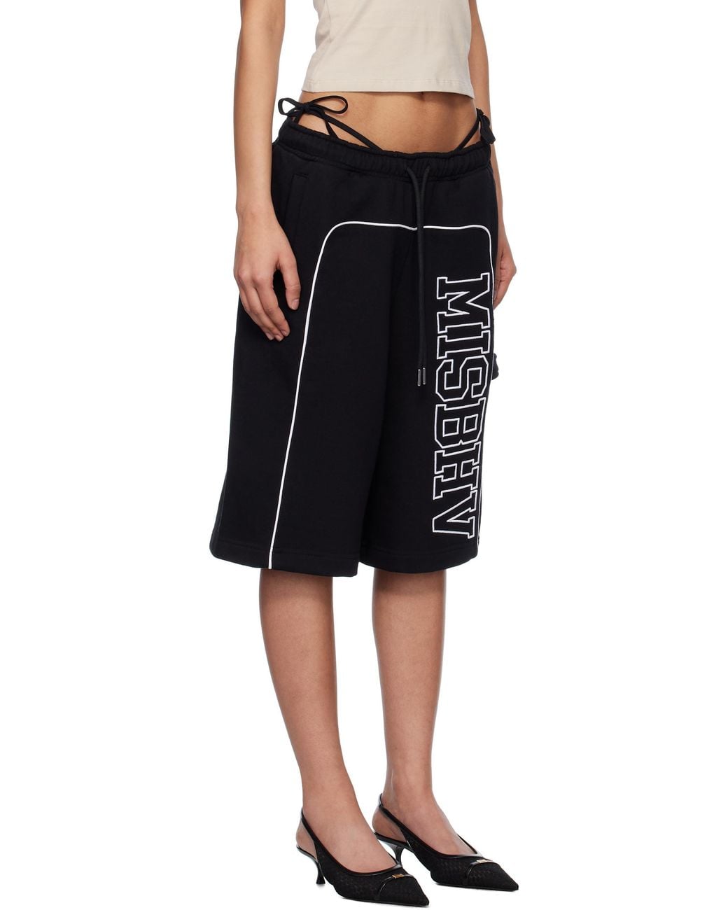 M I S B H V Black Logo Printed Drawstring Shorts