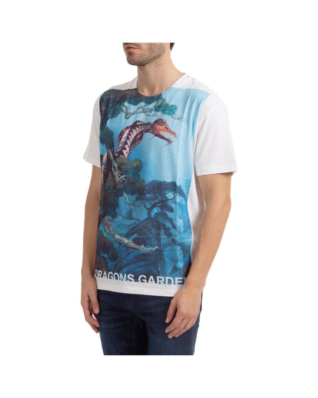 Valentino Blue Dragons Garden Print T-Shirt for men