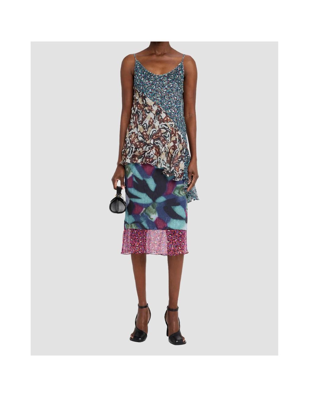 Dries Van Noten Blue Printed Silk Asymmetric Top