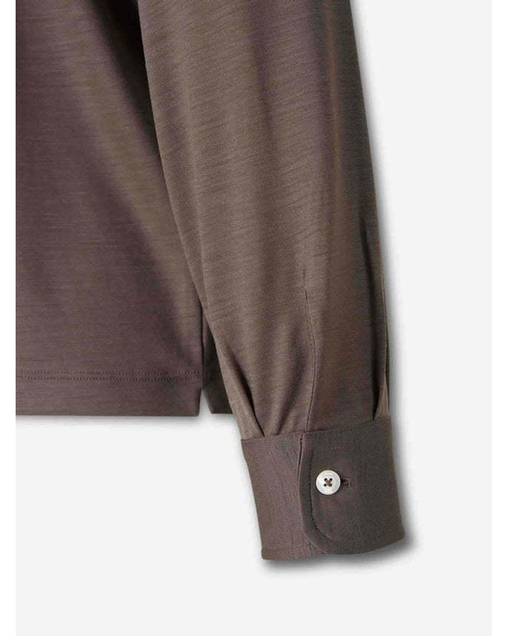 Herno Brown Button-Up Neck Long-Sleeved Polo Shirt for men
