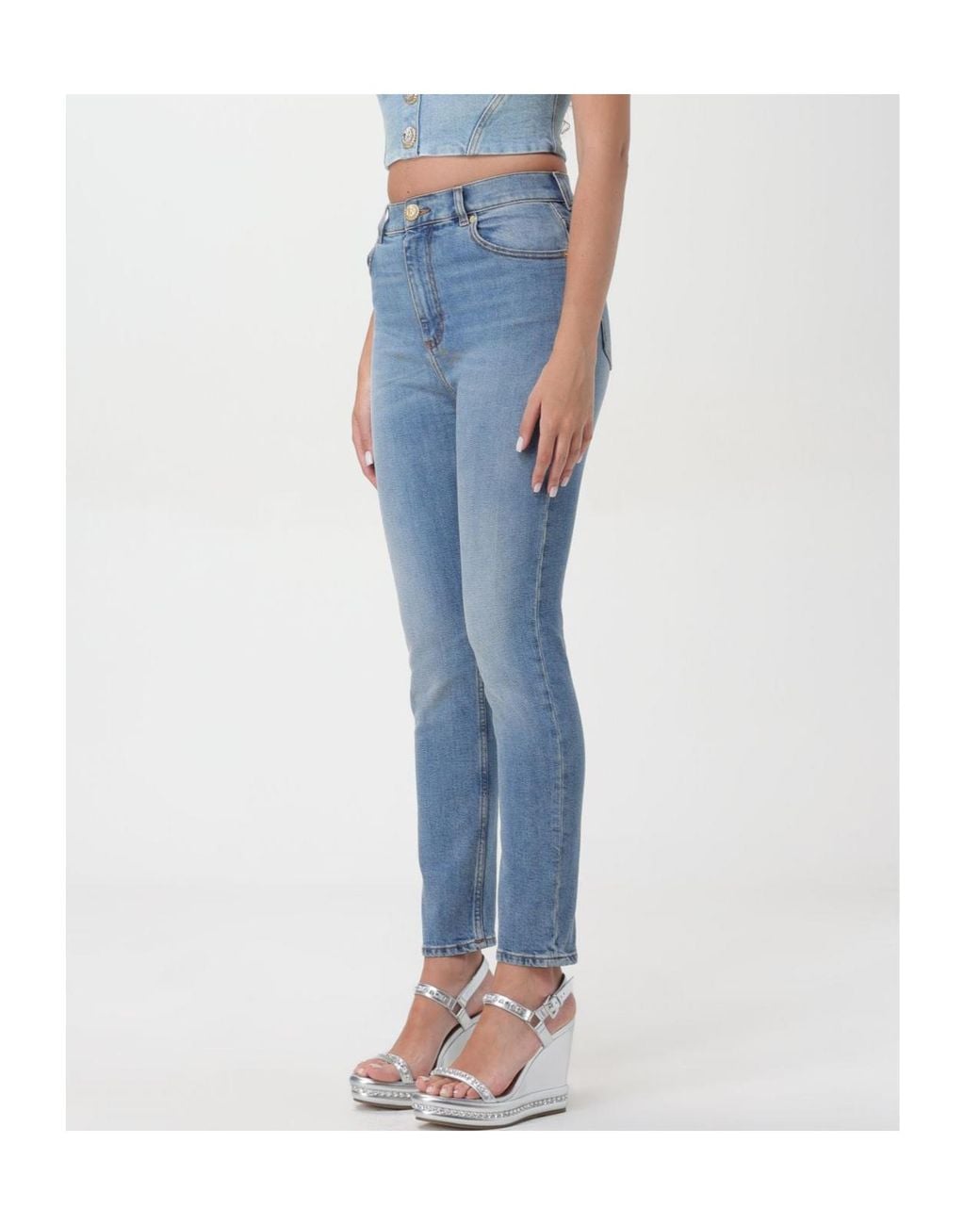 Balmain Blue Logo-Patch Tapered Jeans