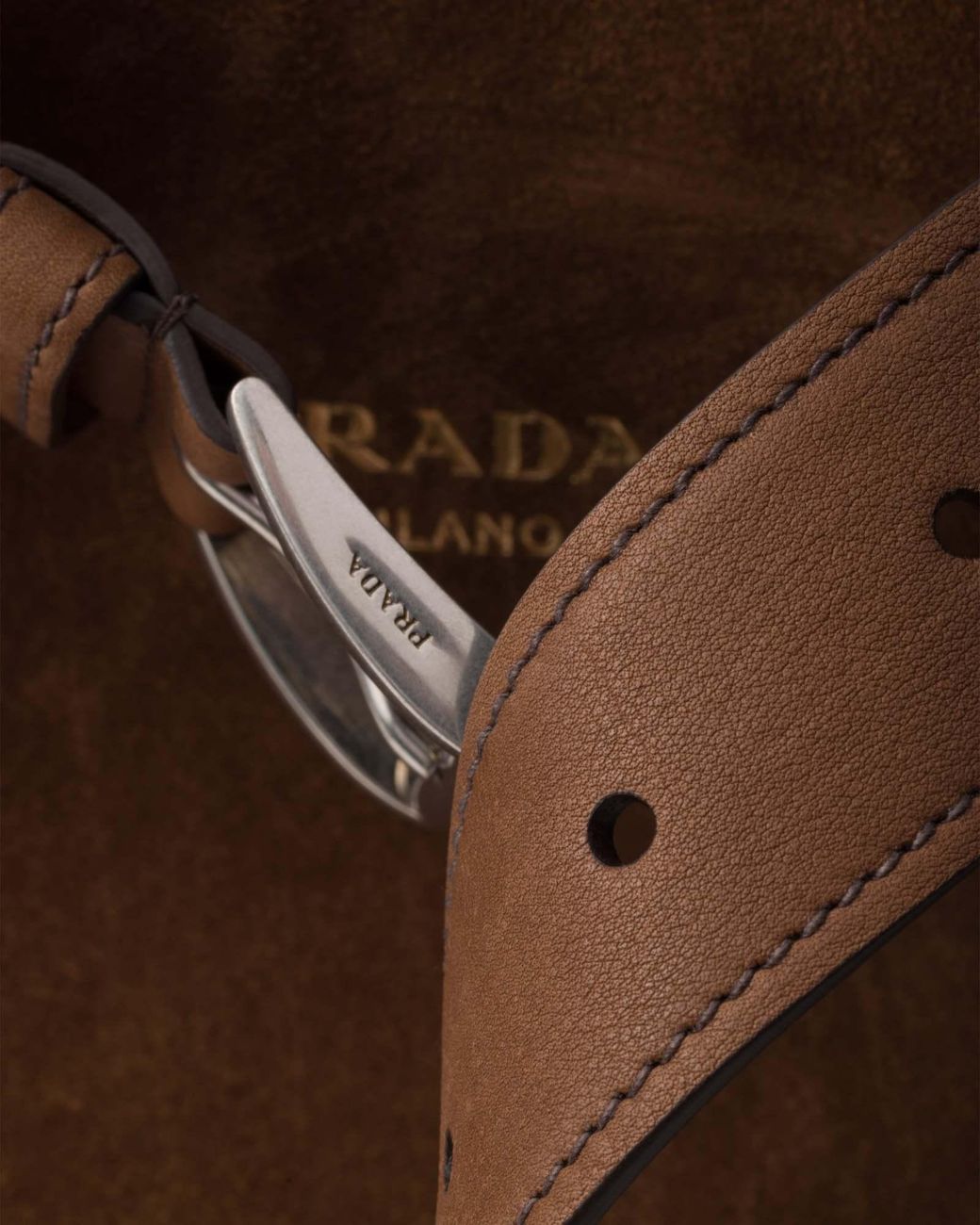 Prada Brown Buckle Suede Bag With Belt for men