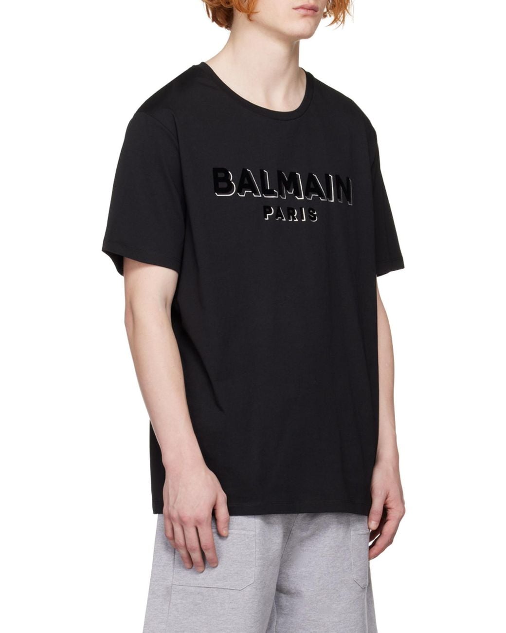 Balmain Black Logo Printed Crewneck T-Shirt for men