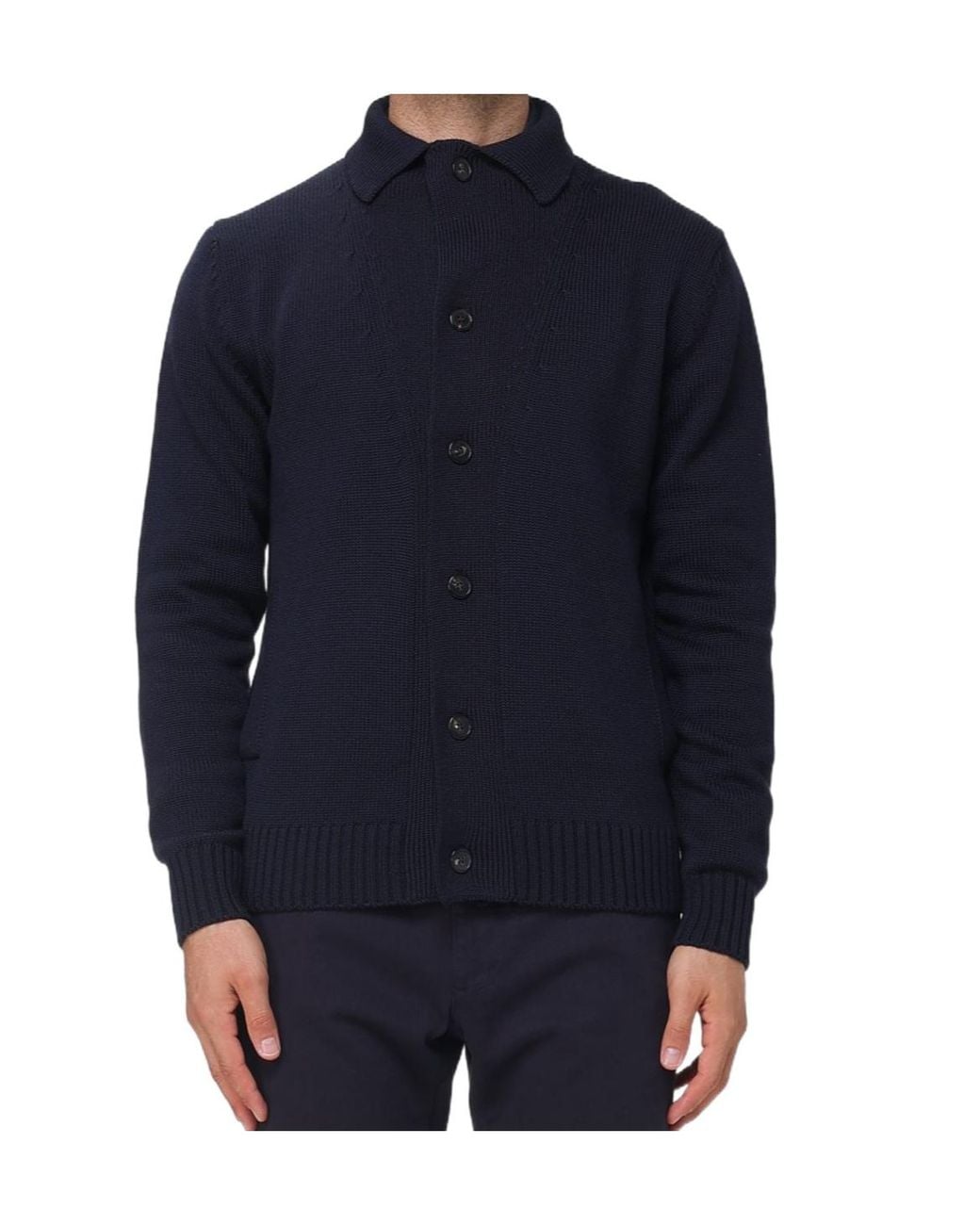 Zanone Blue Long-Sleeve Single-Breasted Cardigan for men