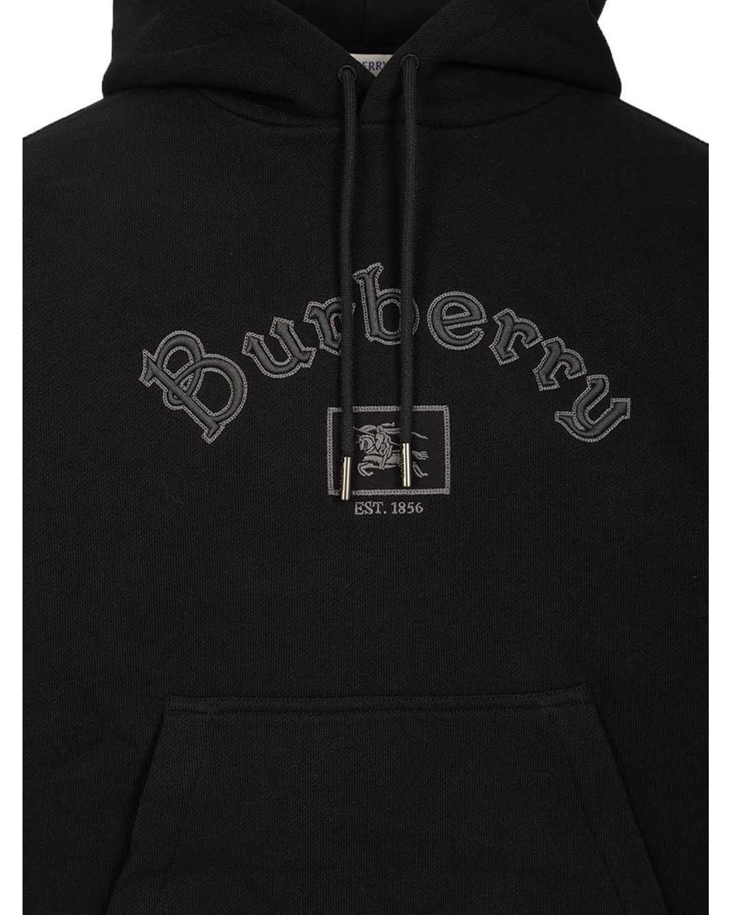 Burberry Black Gothic Logo Drawstring Hoodie for men