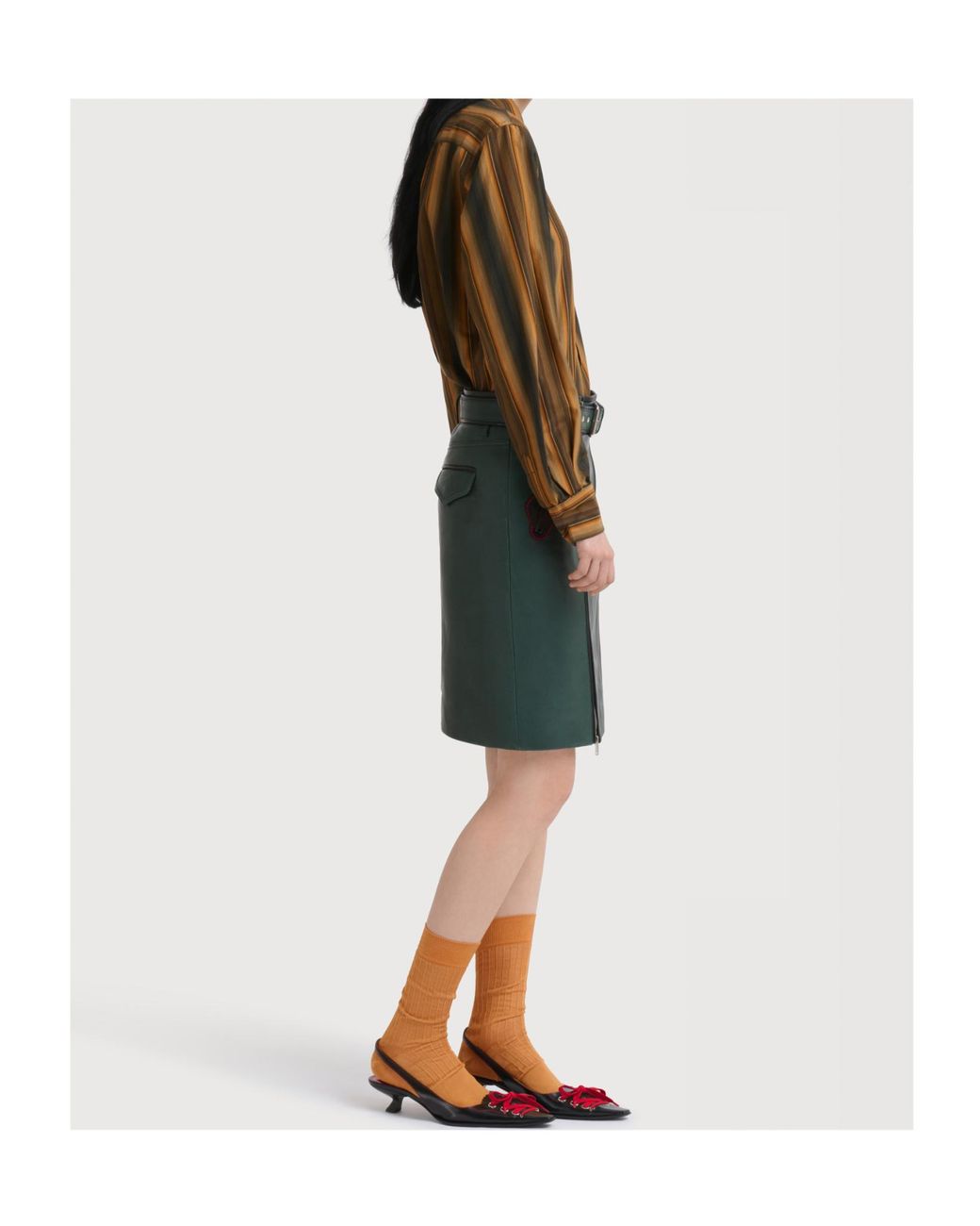 Marni Green Deep Leather Skirt With Leaf Pockets