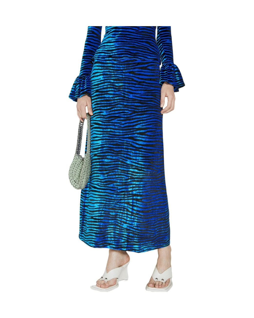 Rabanne Blue Velvet Zebra Print Skirt