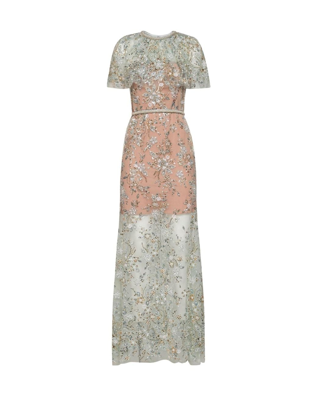 Self-Portrait White Mint Embroidered Tulle Cape Maxi Dress