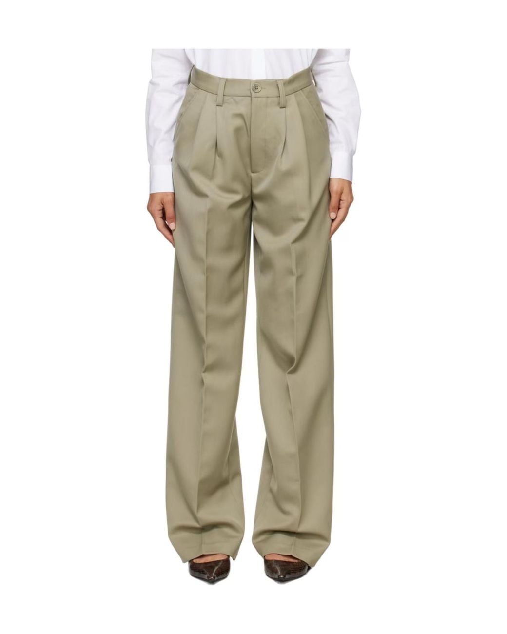Anine Bing Green Carrie High Waist Wide-Leg Trousers
