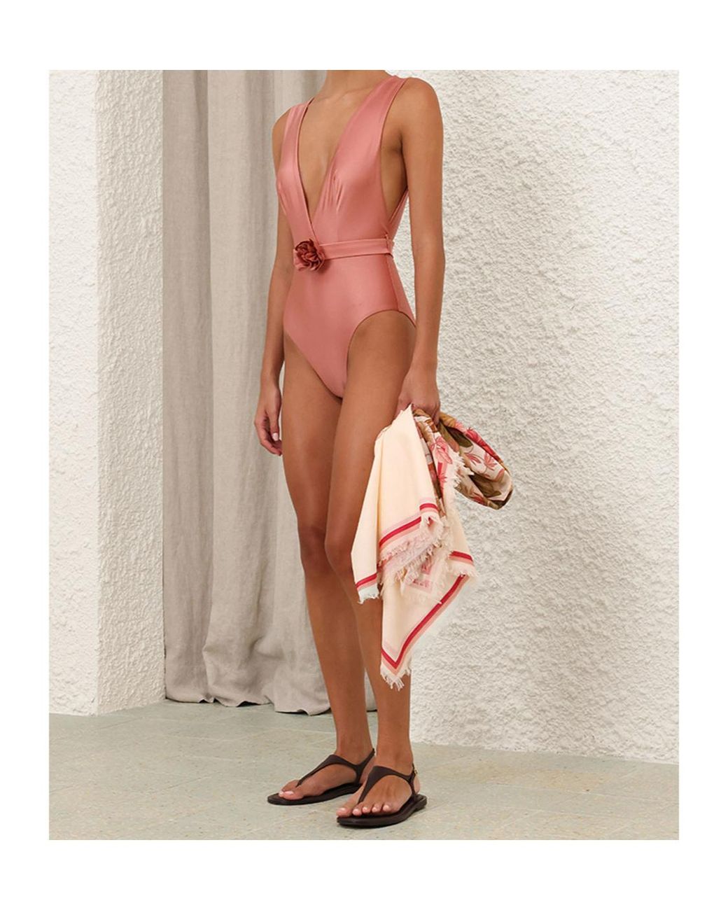 Zimmermann Pink Lucky Plunge Flower 1Pc Swimsuit