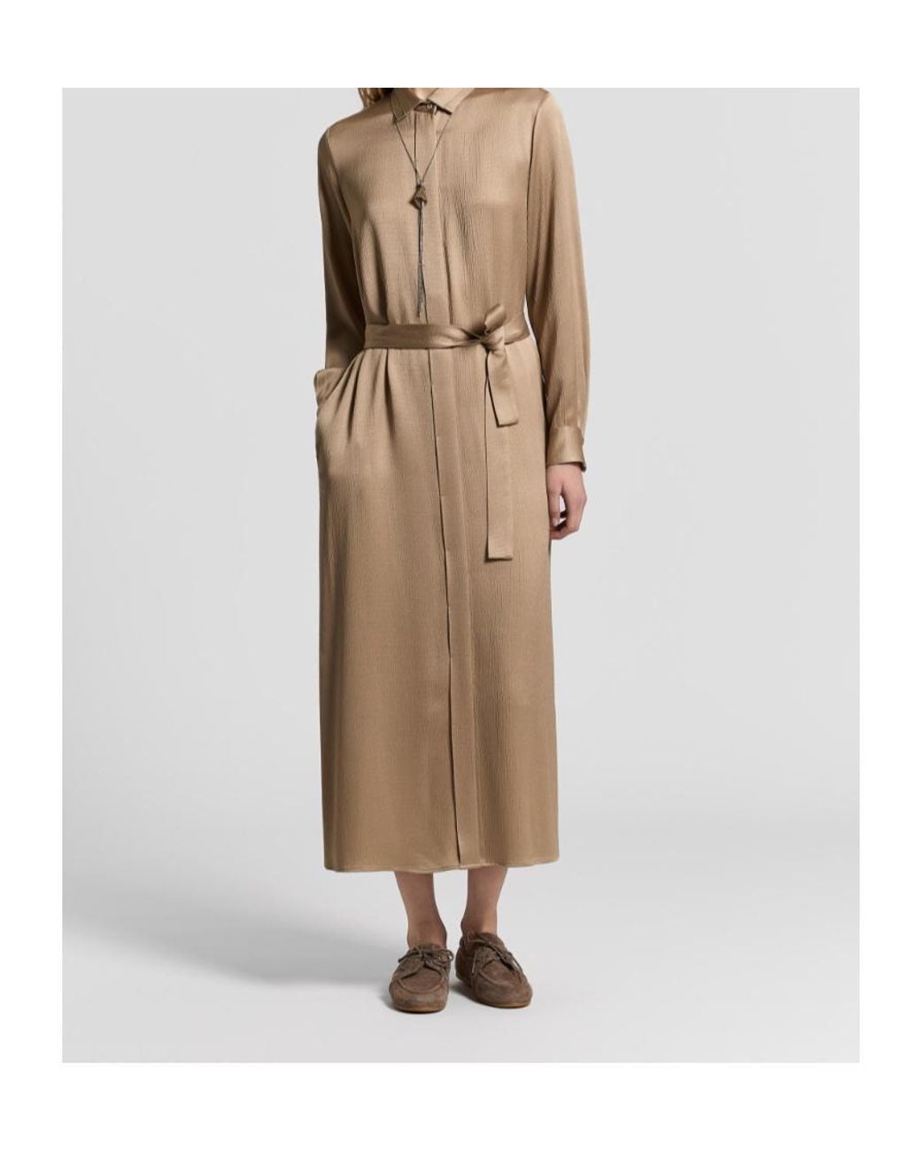 Peserico Natural Long Sleeve Belted Midi Dress