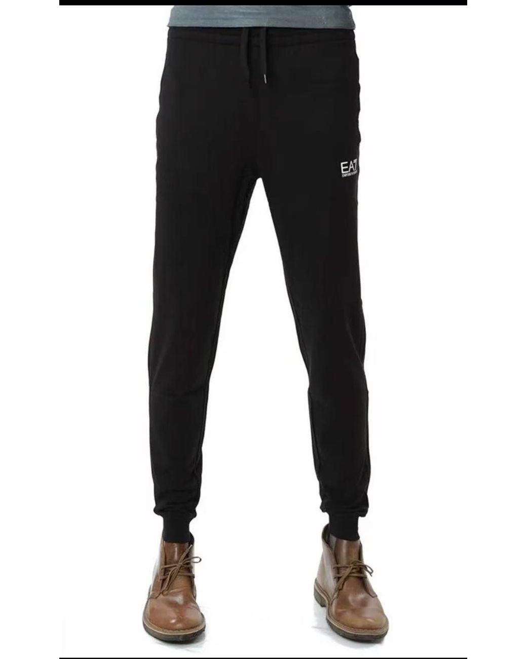 EA7 Black Elasticated Waistband Trousers for men
