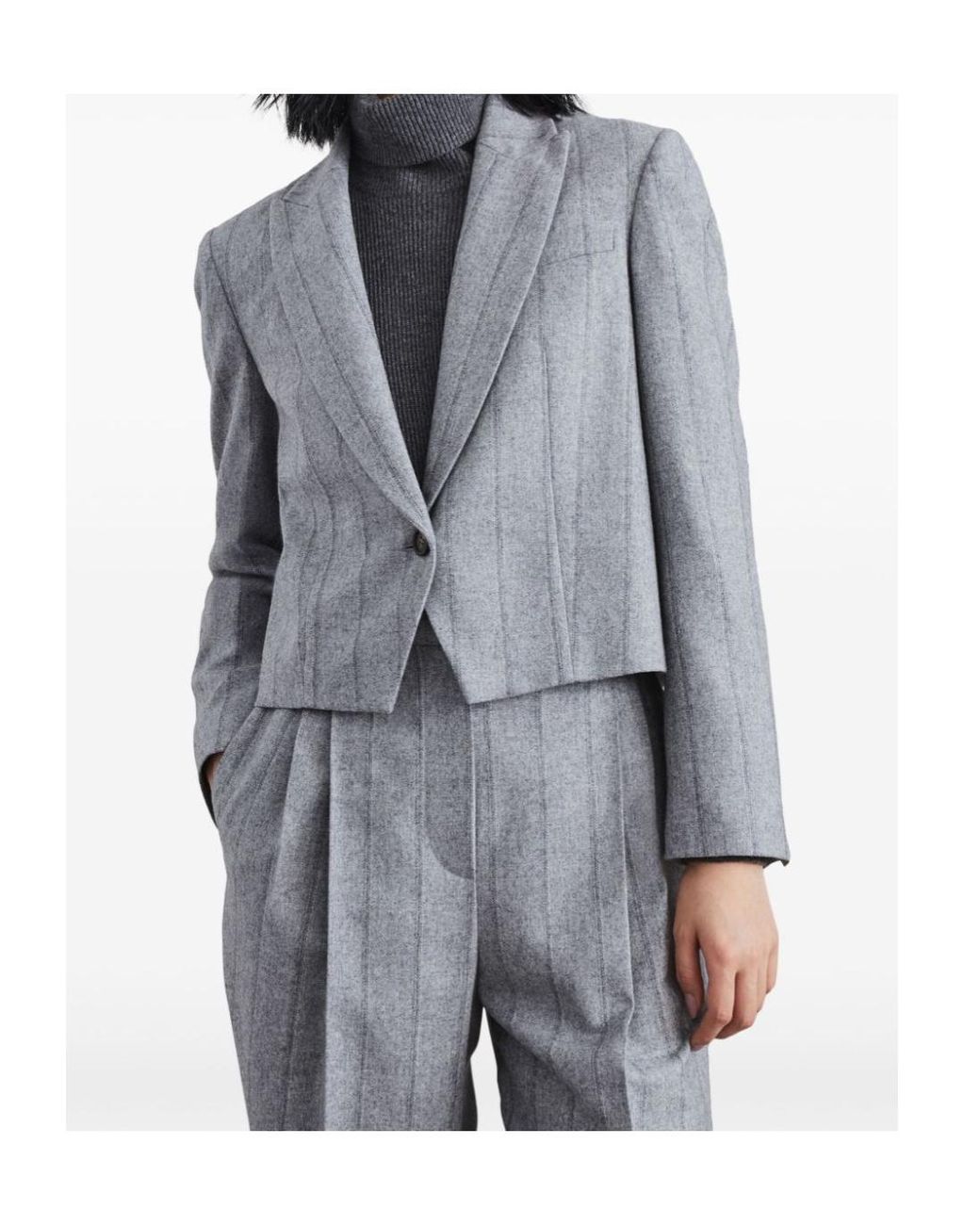 Brunello Cucinelli Blue Striped Cropped Flannel Blazer