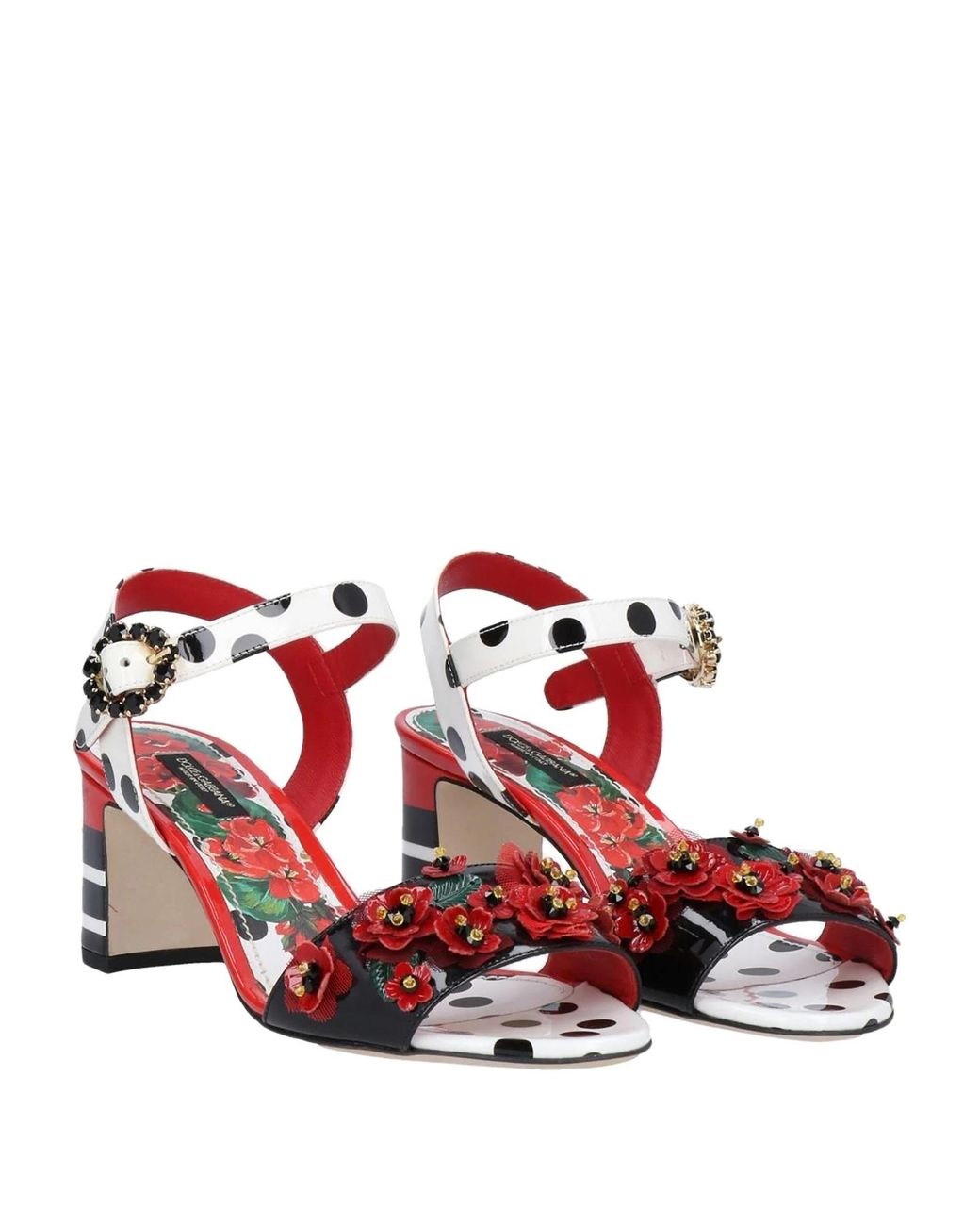 Dolce & Gabbana Red Round-Toe Open-Back Polka Dot Sandals