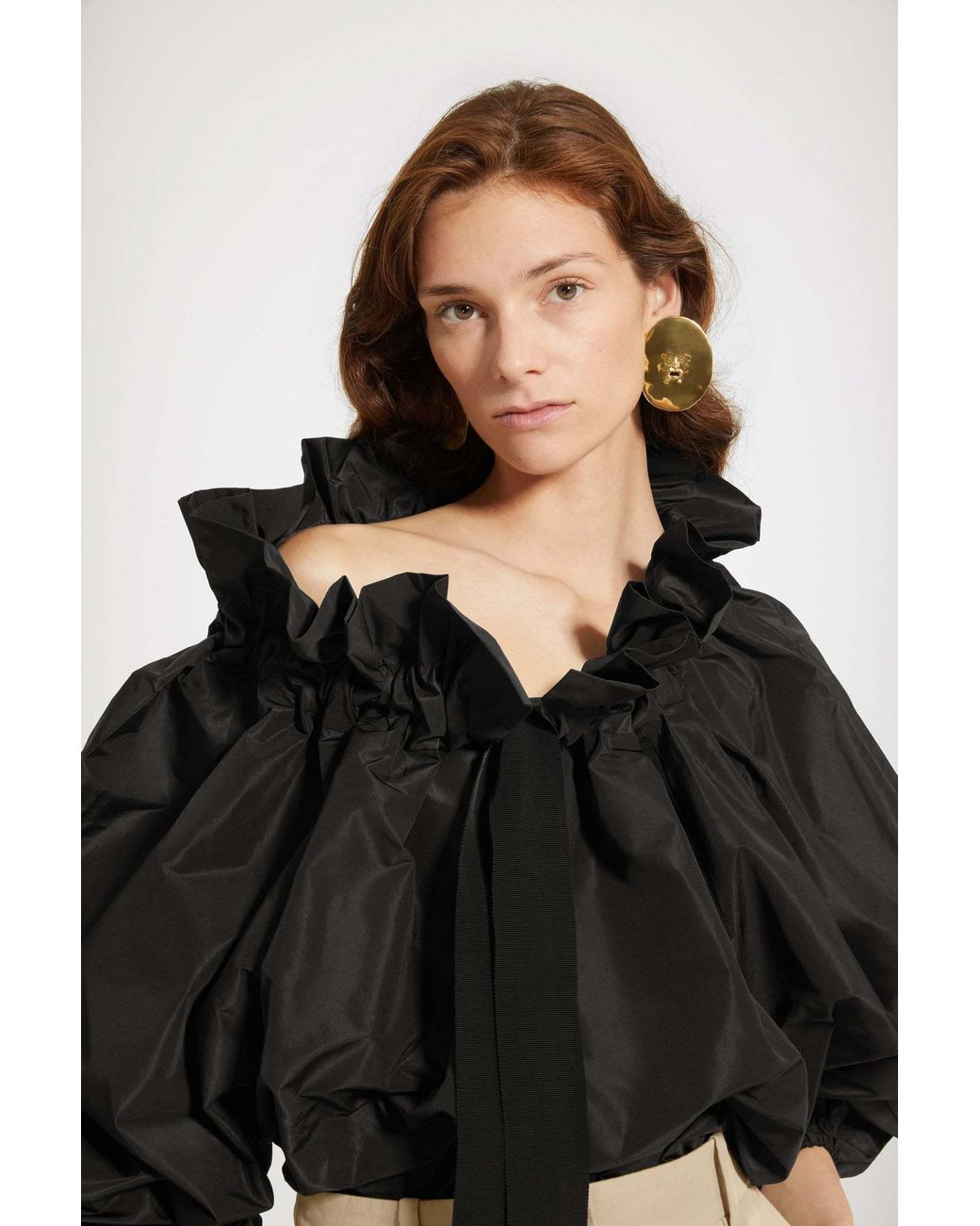 Patou Blue Ruffled Long Sleeve Top