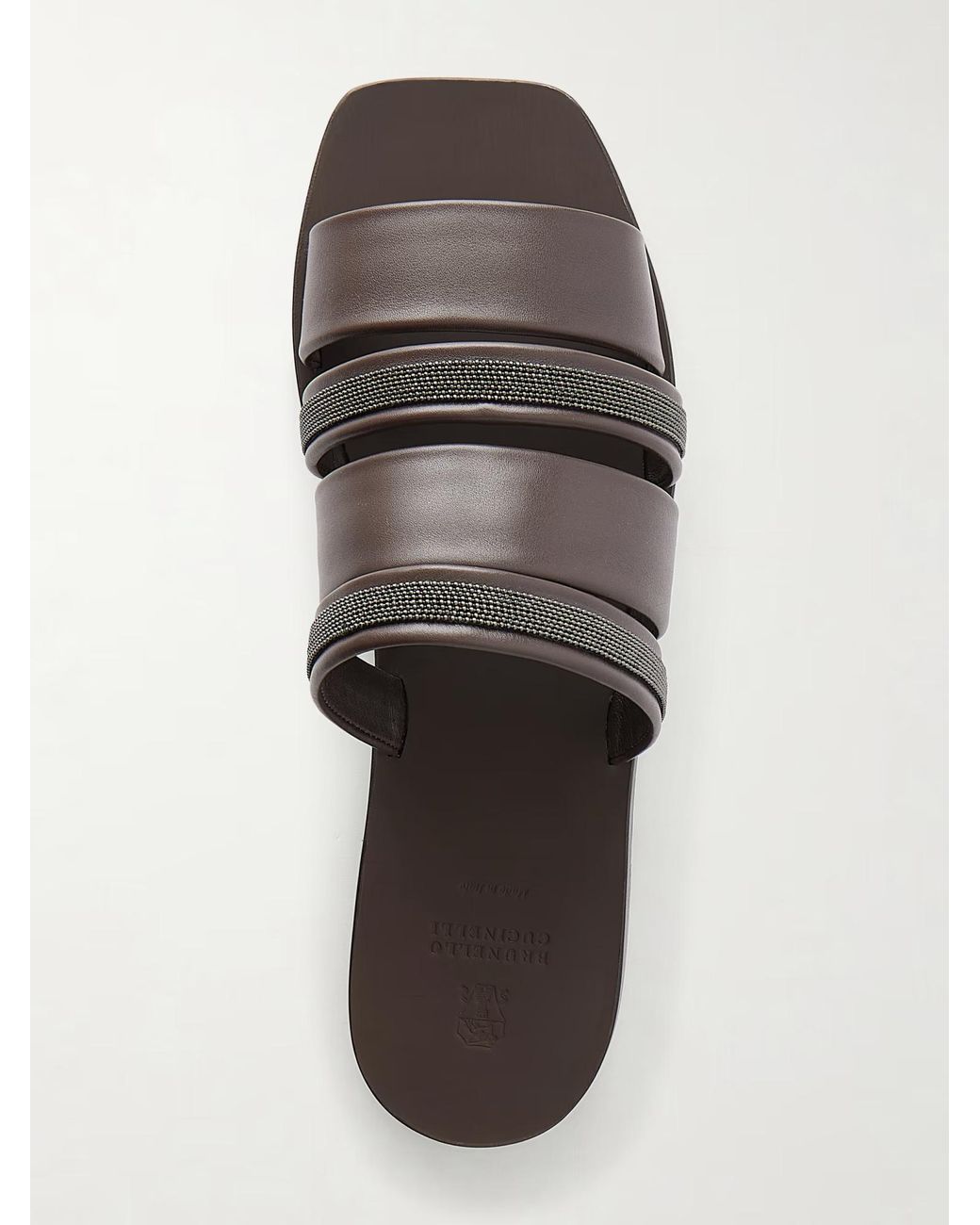 Brunello Cucinelli Brown Square-Toe Flat Sandals