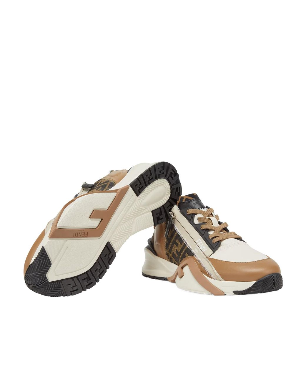 Fendi Brown Flow Ff Jacquard Lace-Up Sneakers for men