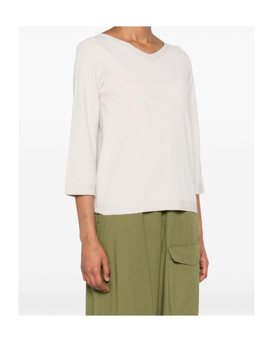 D.exterior Green V-Neck Long Sleeve Top
