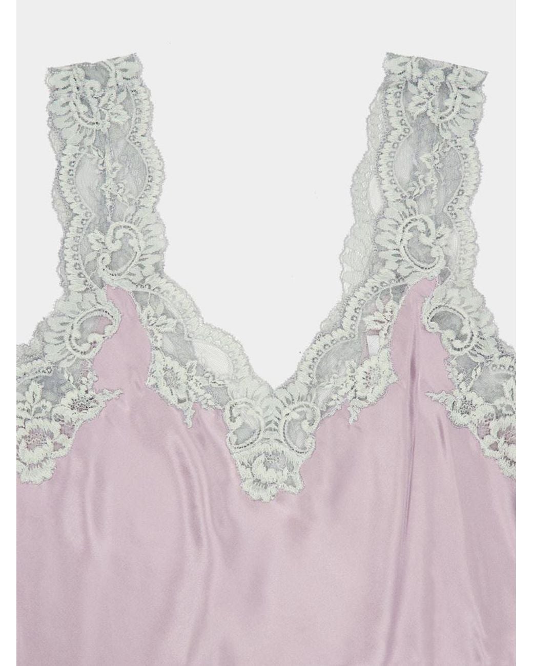 Rabanne Pink Lilac Silk Tank Top With Lace Detailing