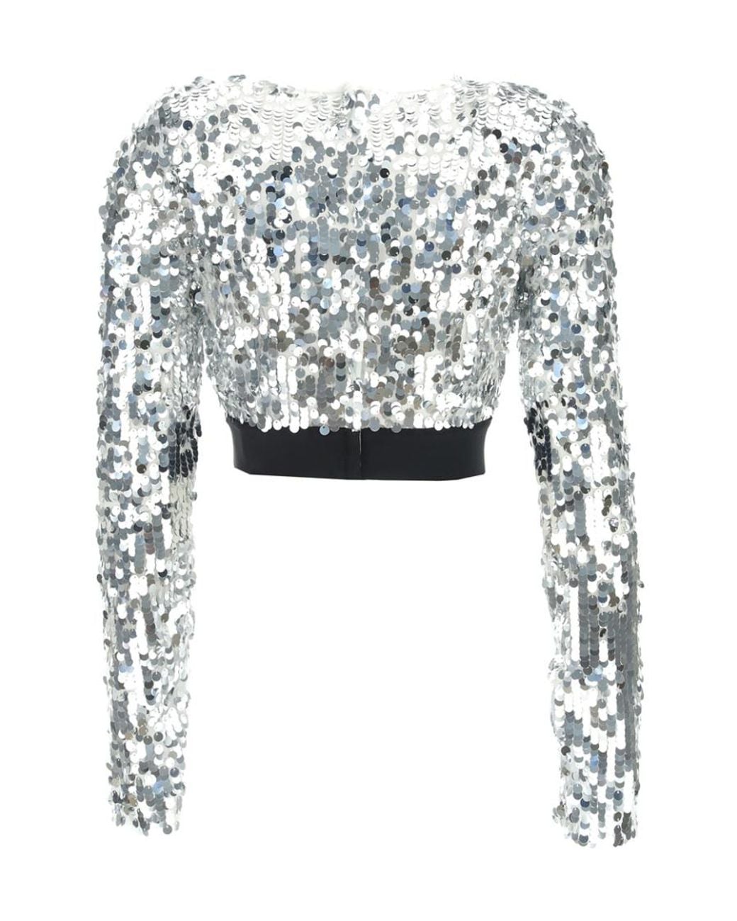Dolce & Gabbana White Sequin Embellished Crewneck Top