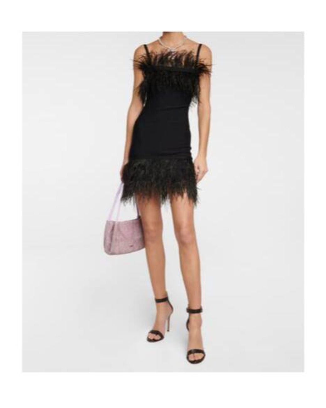 Staud Black Etta Feather-Trimmed Knit Minidress