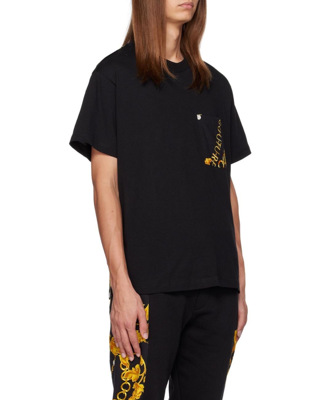 Versace Jeans Black Couture Baroque-Pattern Crewneck T-Shirt for men