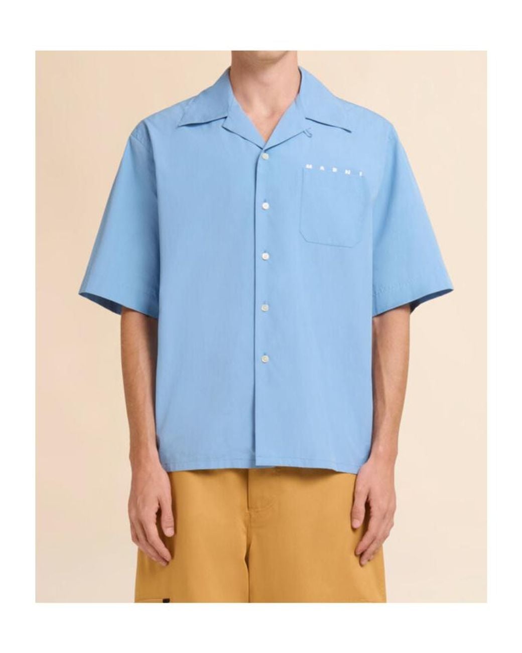 Marni Blue Short-Sleeve Logo Printed Shirt for men