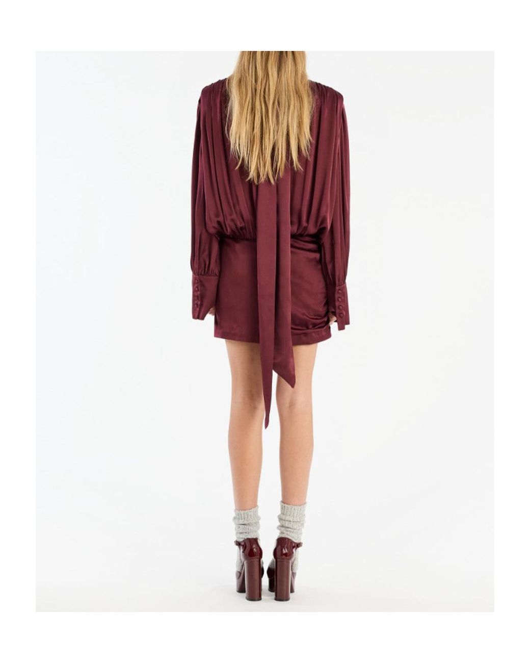 ROTATE BIRGER CHRISTENSEN Red Long-Sleeved V-Neck Dress