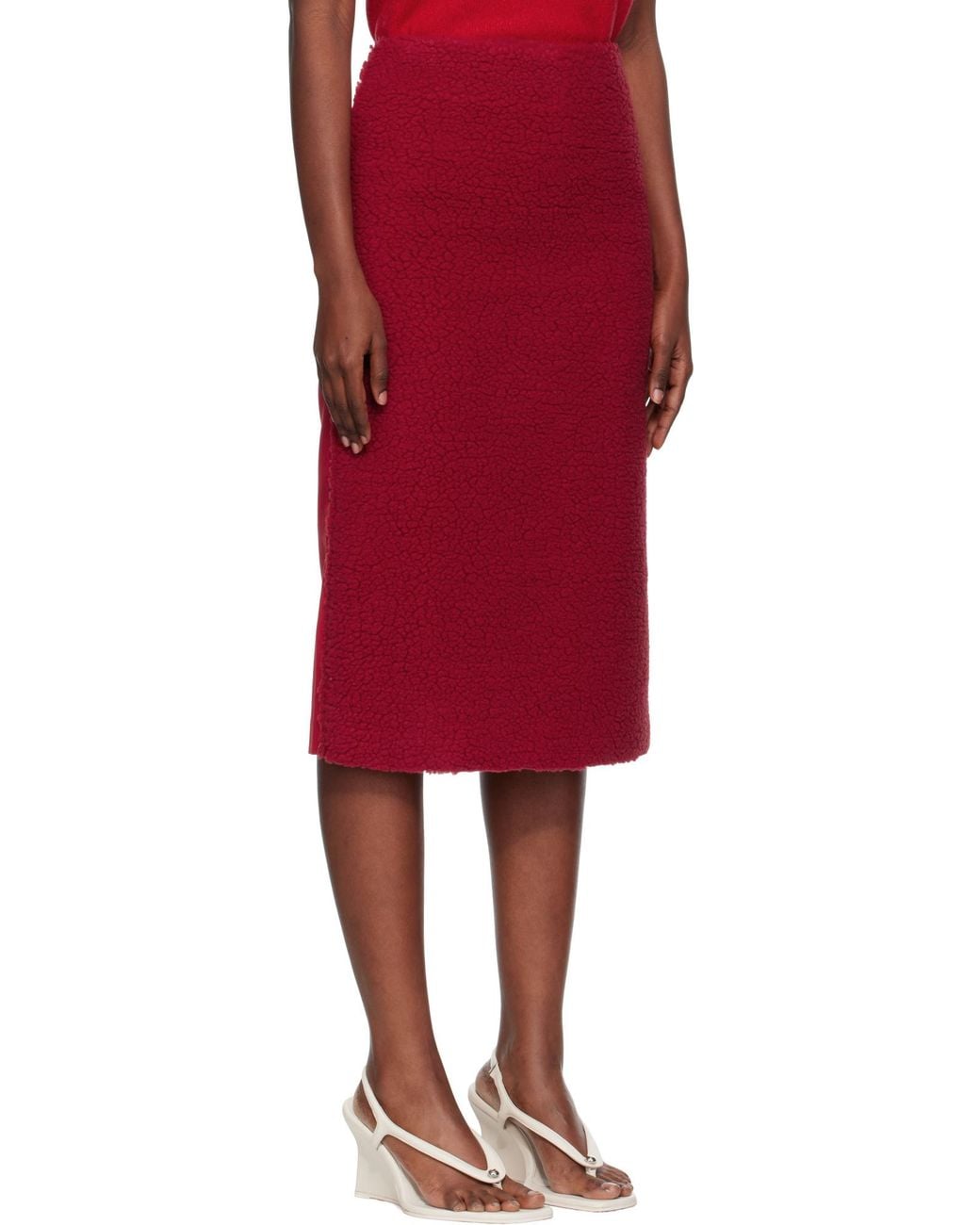 Pushbutton Red Patchwork Design Midi Skirt