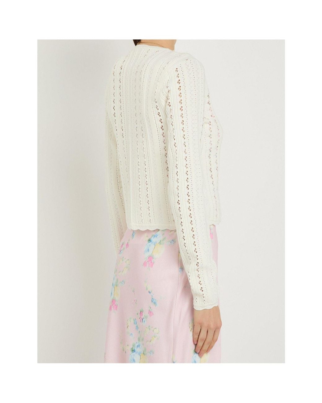LoveShackFancy White Button-Front Long-Sleeve Knit Cardigan