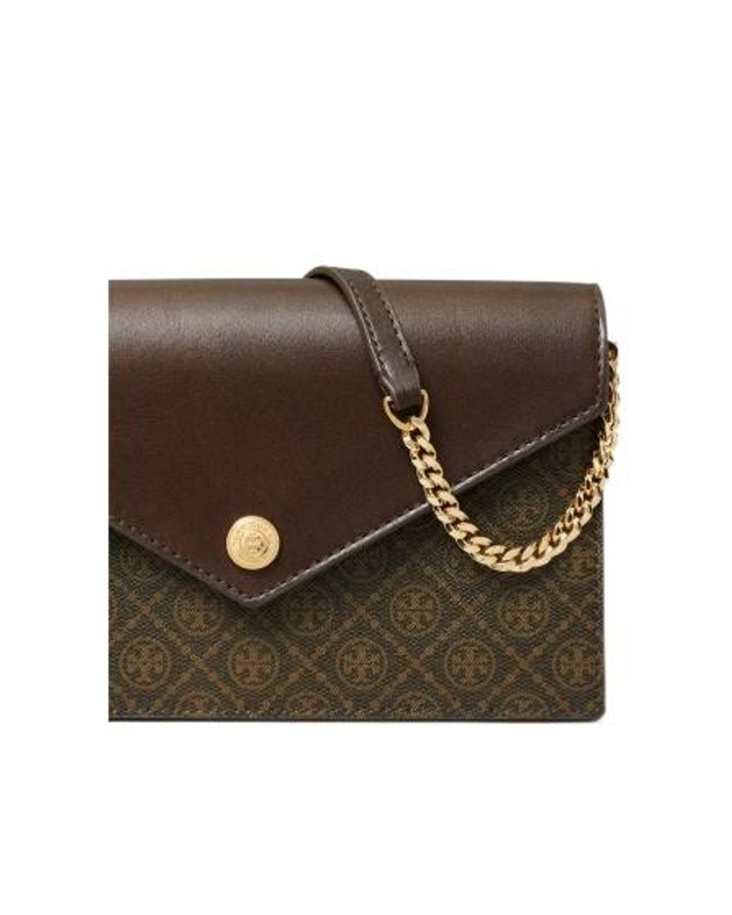 Tory Burch Brown トリーバーチ Tモノグラム エンベロープ チェーンウォレット