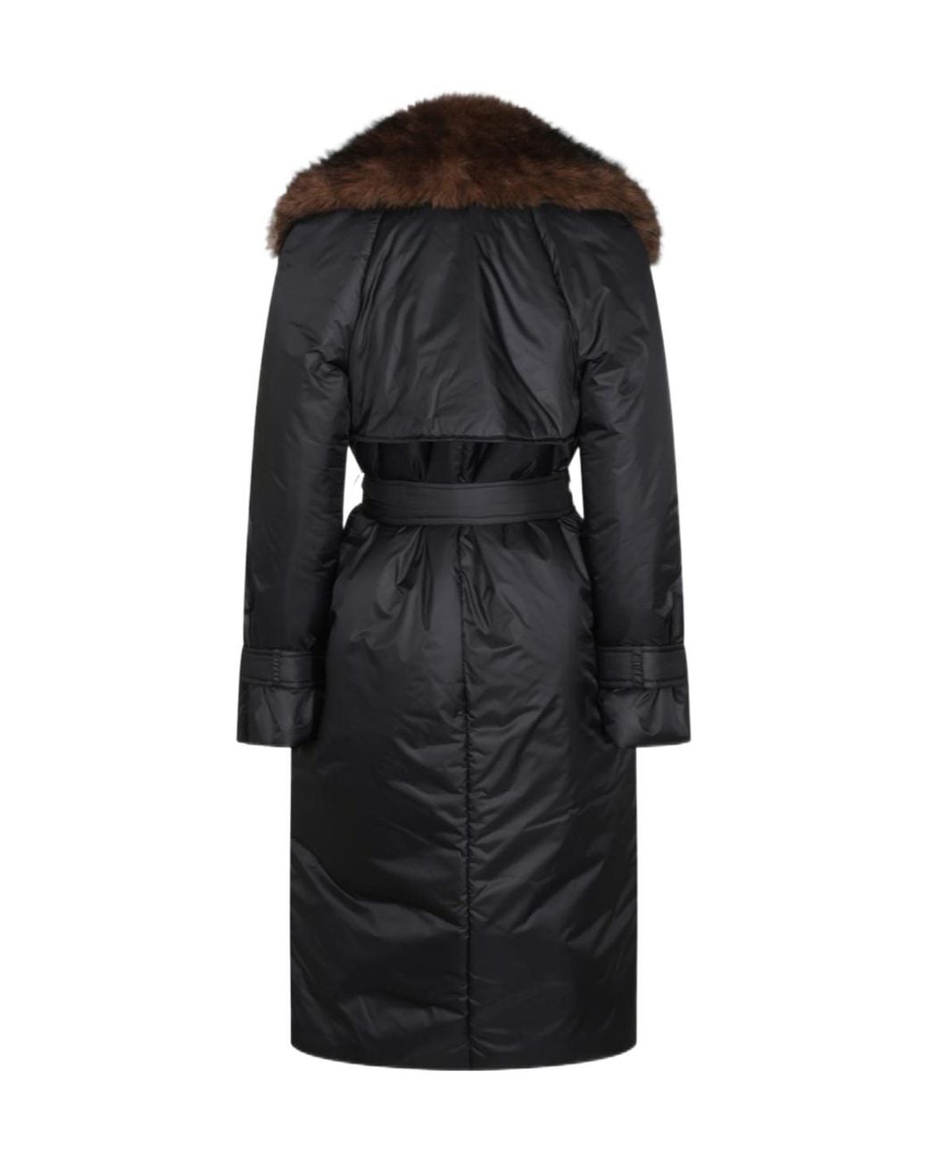 Antonelli Black Belted Fur-Trimmed Coat