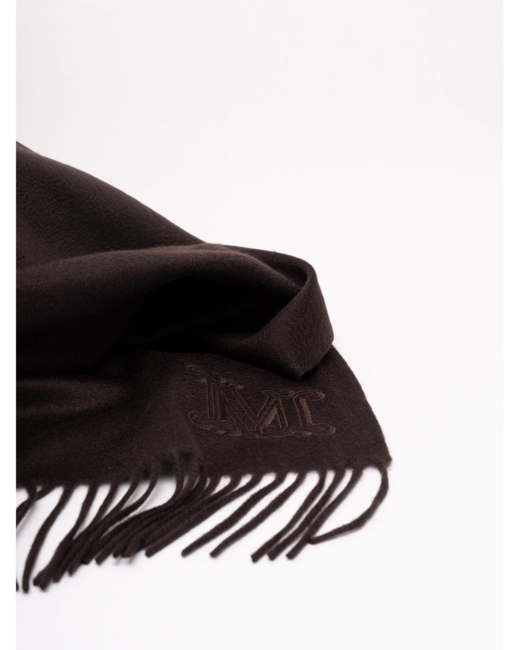 Max Mara Black Logo Embroidered Fringed Scarf